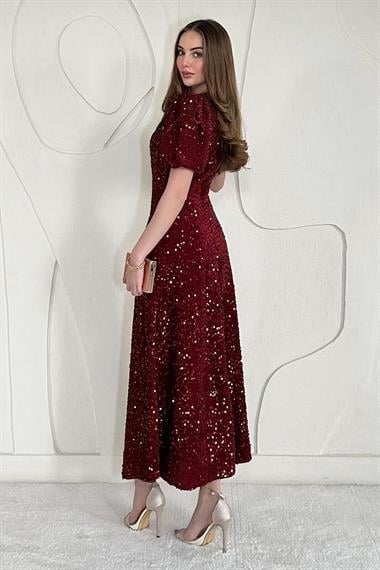 Bordo Midi Boy Pul Payet Elbise