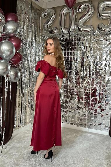 Omuz Büzgülü Saten Elbise