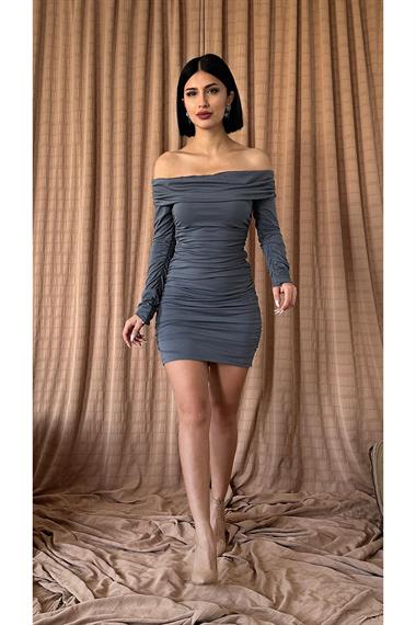 Büzgülü Madonna Yaka Elbise