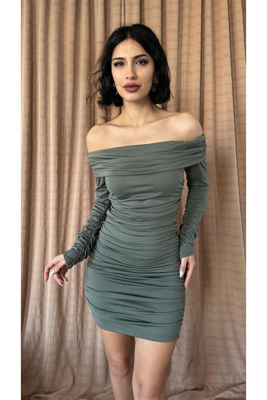 Büzgülü Madonna Yaka Elbise