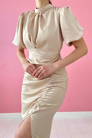 Büzgülü Saten Elbise