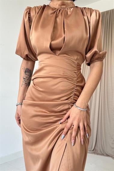 Büzgülü Saten Elbise