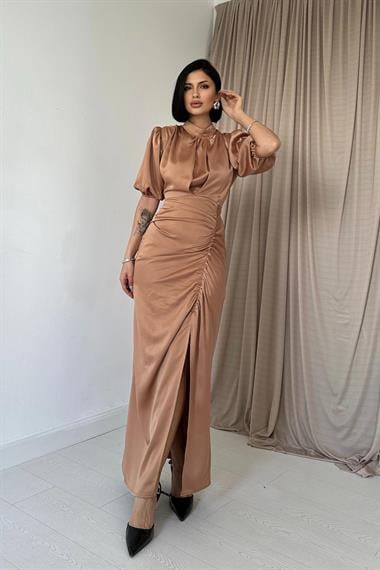 Büzgülü Saten Elbise