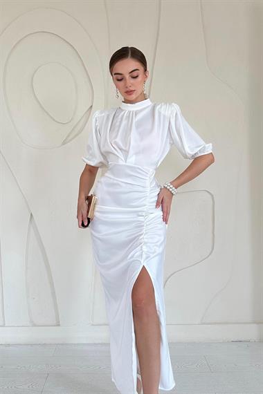 Büzgülü Saten Elbise