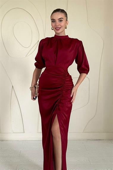 Büzgülü Saten Elbise