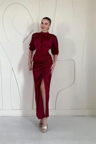 Büzgülü Saten Elbise