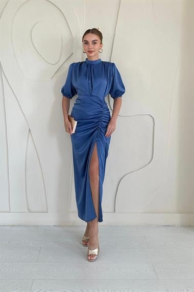 Büzgülü Saten Elbise