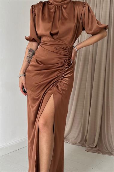 Büzgülü Saten Elbise