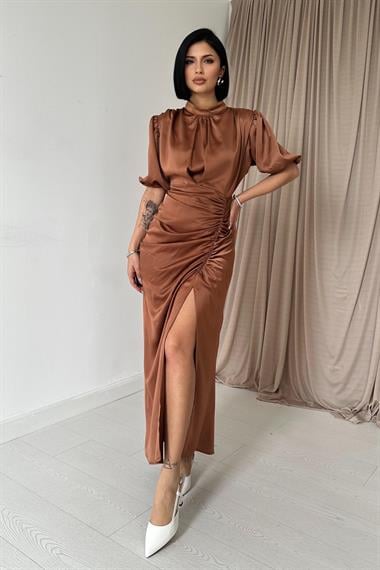 Büzgülü Saten Elbise