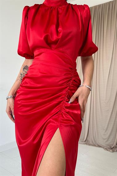 Büzgülü Saten Elbise