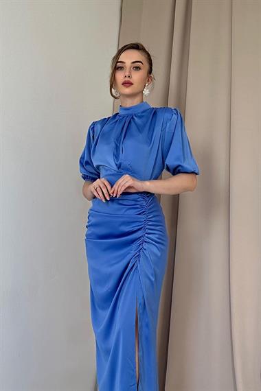 Büzgülü Saten Elbise