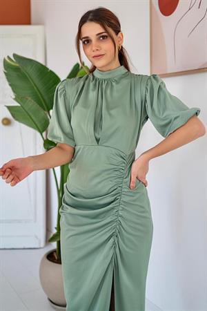 Büzgülü Saten Elbise