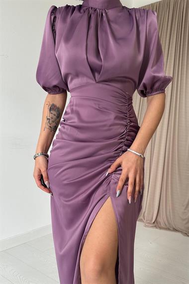 Büzgülü Saten Elbise