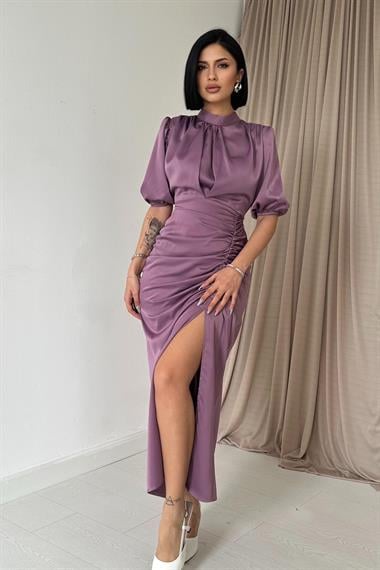 Büzgülü Saten Elbise