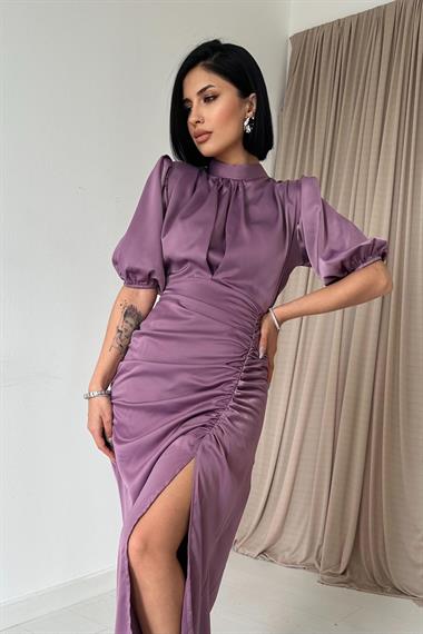 Büzgülü Saten Elbise