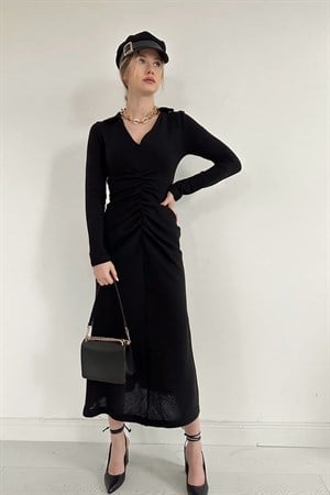 Büzgülü Triko Balık Elbise