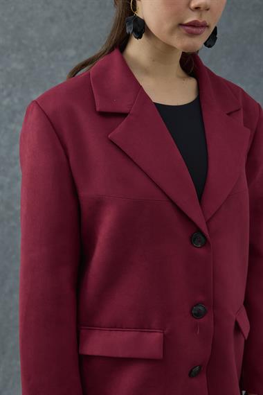 Bordo Cep Detaylı Blazer Süet Ceket