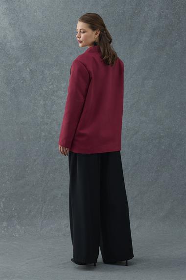 Bordo Cep Detaylı Blazer Süet Ceket