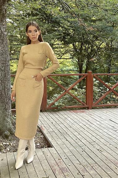 Kamel Cepleri Zincirli Bluz ve Etek Takım