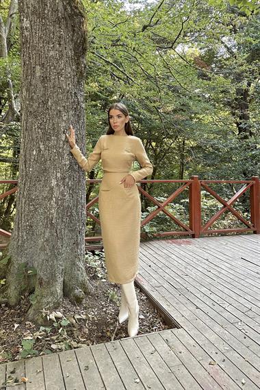 Kamel Cepleri Zincirli Bluz ve Etek Takım