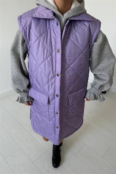 Mor Cepli Kapitone Uzun Yelek