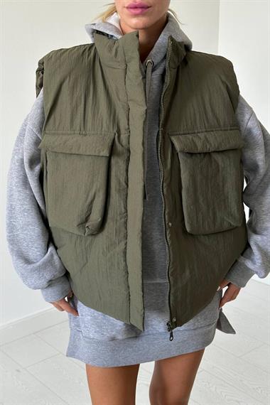 Haki Cepli ve Çıtçıtlı Şişme Yelek