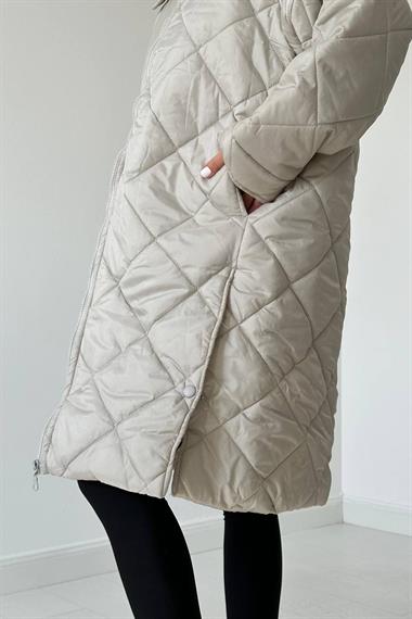 Ekru Cepsiz Kapitone Mont