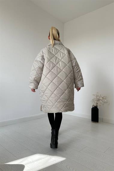 Ekru Cepsiz Kapitone Mont