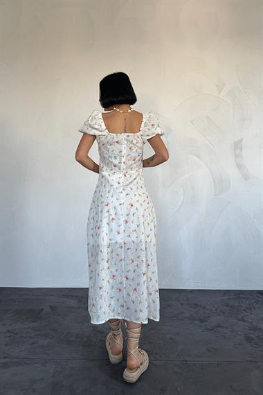 Oranj Çiçekli Yazlık Elbise