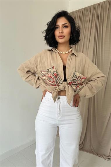 Vizon Çift Cep Baskı Detaylı Gömlek