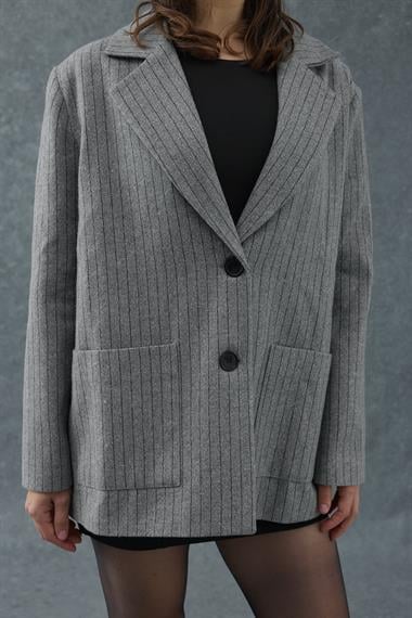 Gri Çizgili Oversize Ceket