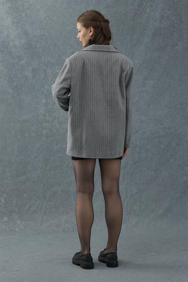 Gri Çizgili Oversize Ceket