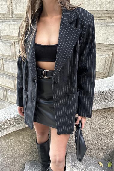 Siyah Çizgili Oversize Ceket