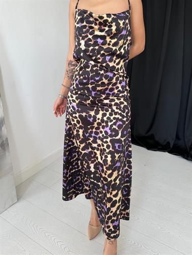 Kahverengi Degaje Yakalı Elbise