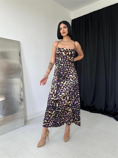 Kahverengi Degaje Yakalı Elbise