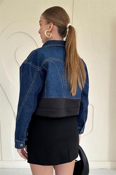 Siyah Denim Scuba Garnili Ceket
