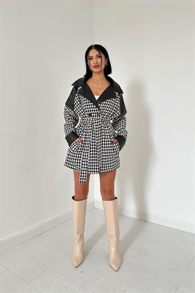 Siyah Deri Yakalı Kazayağı Mont