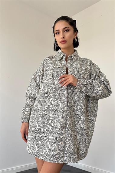 Siyah Desenli Çıtçıtlı Gömlek