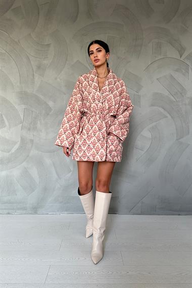 Pudra Desenli Şişme Mont