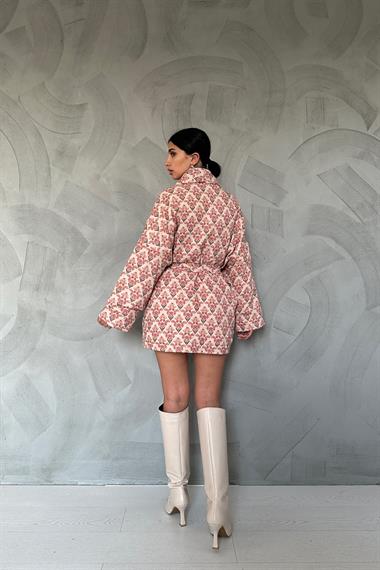 Pudra Desenli Şişme Mont