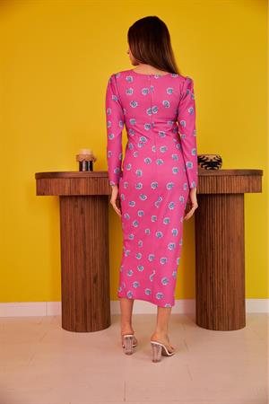 Desenli ve Büzgülü Elbise