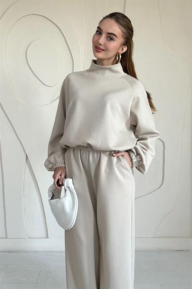 Bej Dik Yaka Eşofman Takım