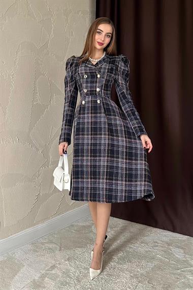 Lacivert Ceket Kol Elbise