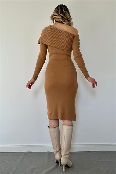 Düşük Omuz Mini Triko Elbise
