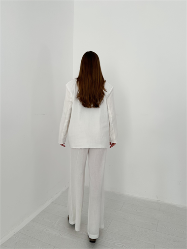 Ekru Düğme Detaylı Oversize Müslin Takım