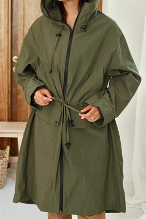 Haki Askı Detaylı Trençkot