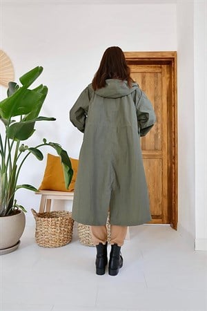 Haki Askı Detaylı Trençkot