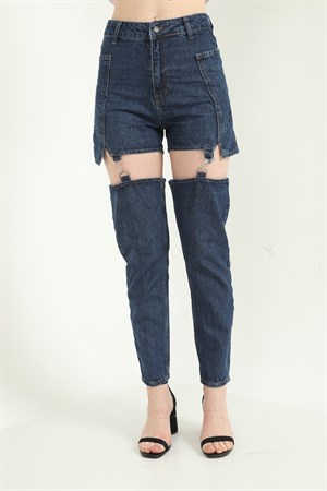 Askılı İki Parça Jeans Pantolon