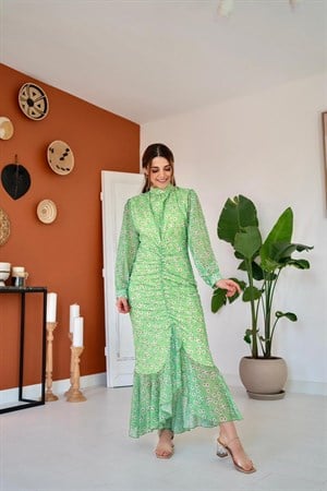 Yeşil Balık Şifon Elbise