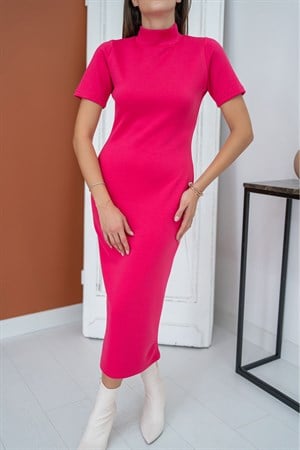 Fuşya Balıkçı Yaka Elbise